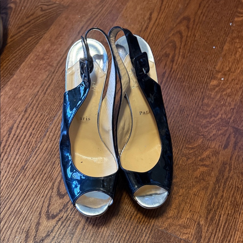 Christian Louboutin Black Patent Slingback Heels